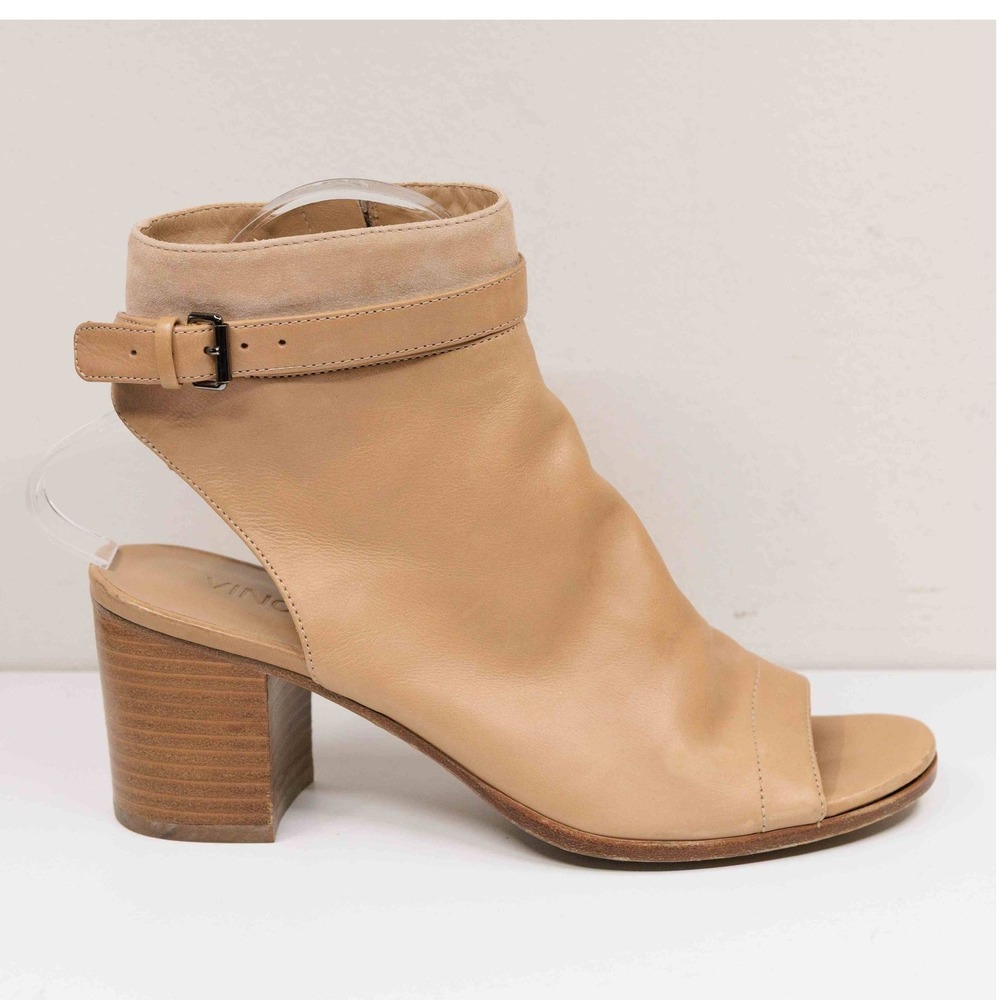 VINCE Jane Leather Peep Toe Ankle Wrap Booties Boots Toffee‎ Sz 7.5